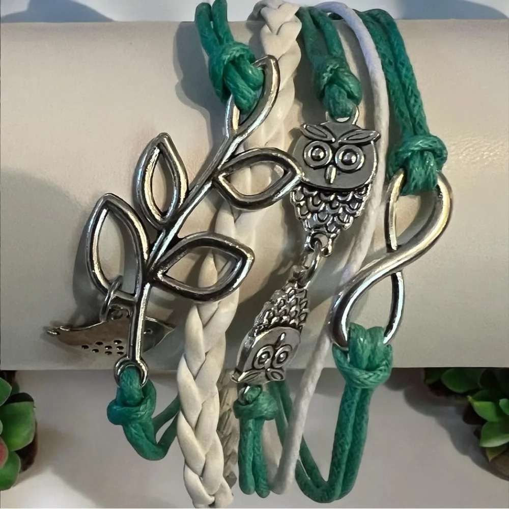 Owl Charm Leather Bracelet - Picture 1 of 2